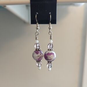 Elegant Purple and White Beaded Earrings